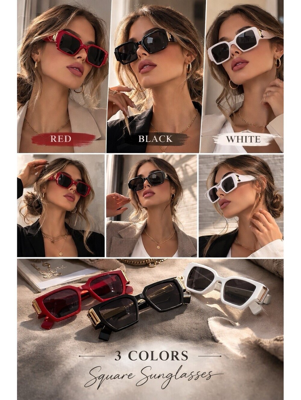 Stylish Women’s Square Sunglasses – Beige Frame with Dark Lenses